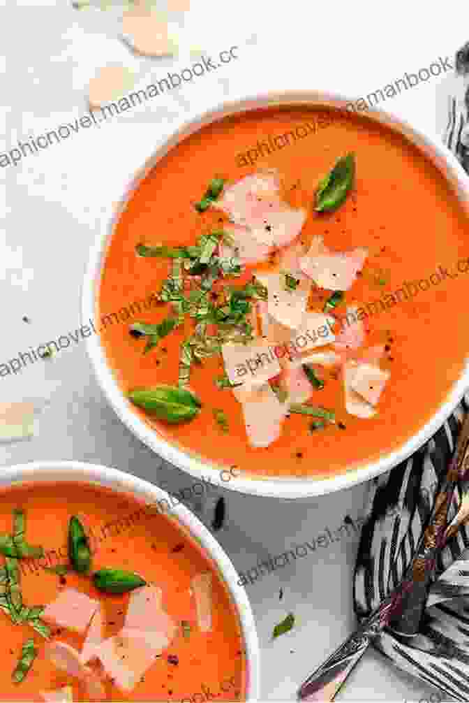 A Steaming Bowl Of Creamy Roasted Tomato Soup, Garnished With Fresh Basil The Barefoot Contessa Cookbook Ina Garten