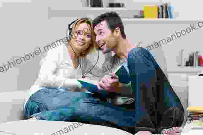 An Image Of A Couple Sitting On A Couch, Listening To Music Together. The Woman Is Holding A Guitar And The Man Is Holding A Microphone. Not Fade Away (A Saga Of Music Romance And Family Life ) (Pam Howes Rock N Roll Romance 4)